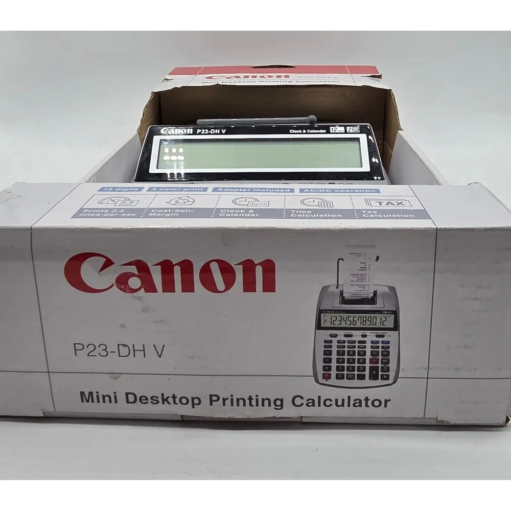 Canon P23-DH V Mini Desktop Printing Calculator 12-Digit 2-Color Print Silver